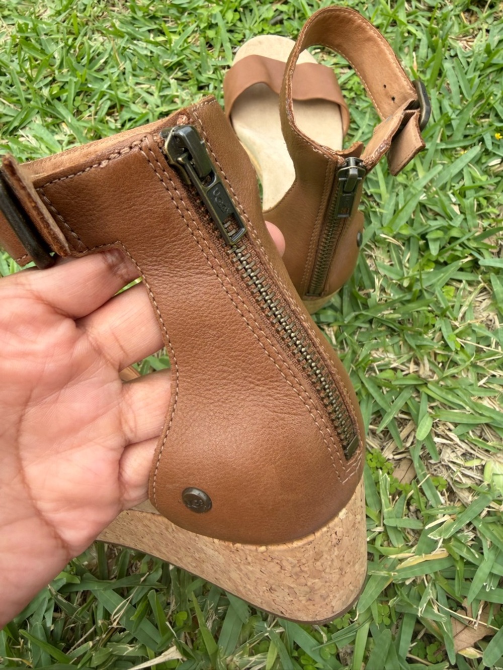 UGG Zoe Women's Brown Cork Wedge Sandals with Ankle Strap - Picture 8 of 11